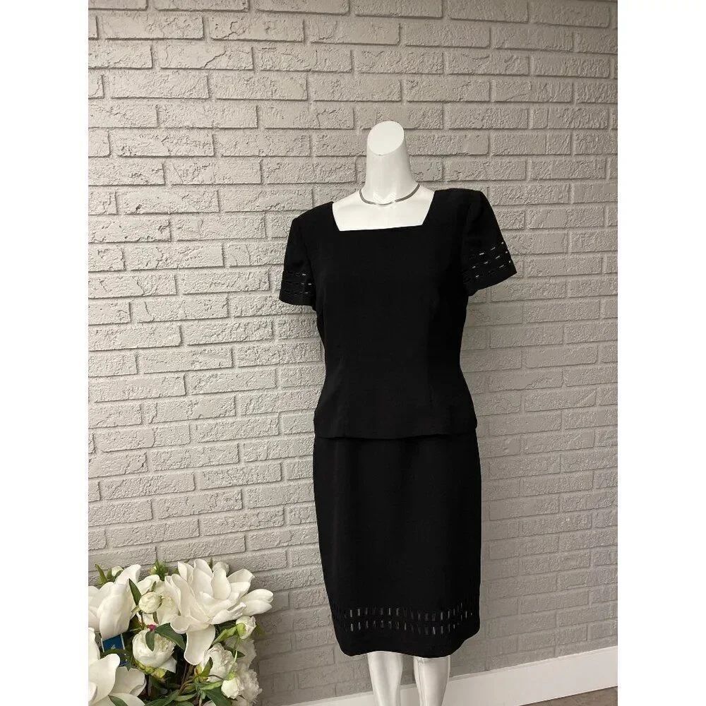 Donna Morgan Women Black Cut Out Short Sleeve Sheath Dress Size 6